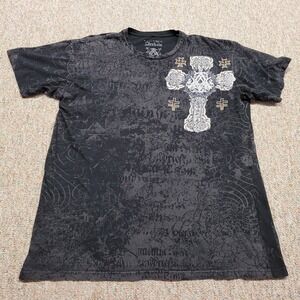 Archaic Shirt Mens 2XL Black All Over Print Celtic Cross Wings Tribal Grunge